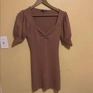 Elegant Brown Puff Sleeve Dress